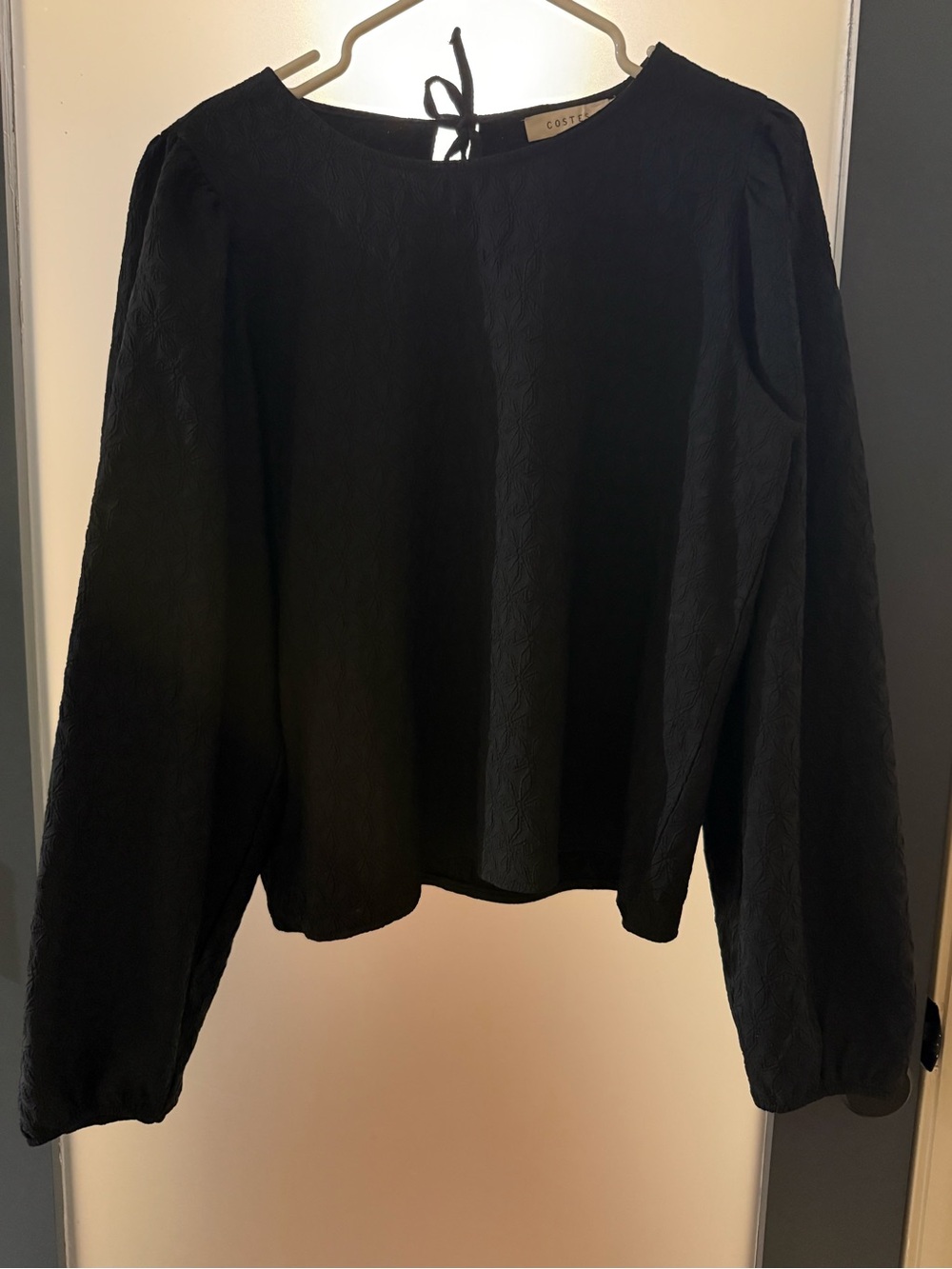 COS Black Textured Long-Sleeve Blouse with Back Tie